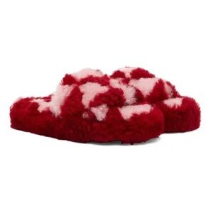 Bottega Veneta Shearling teddy  Red & Pink Plush Slide Slippers - Women's